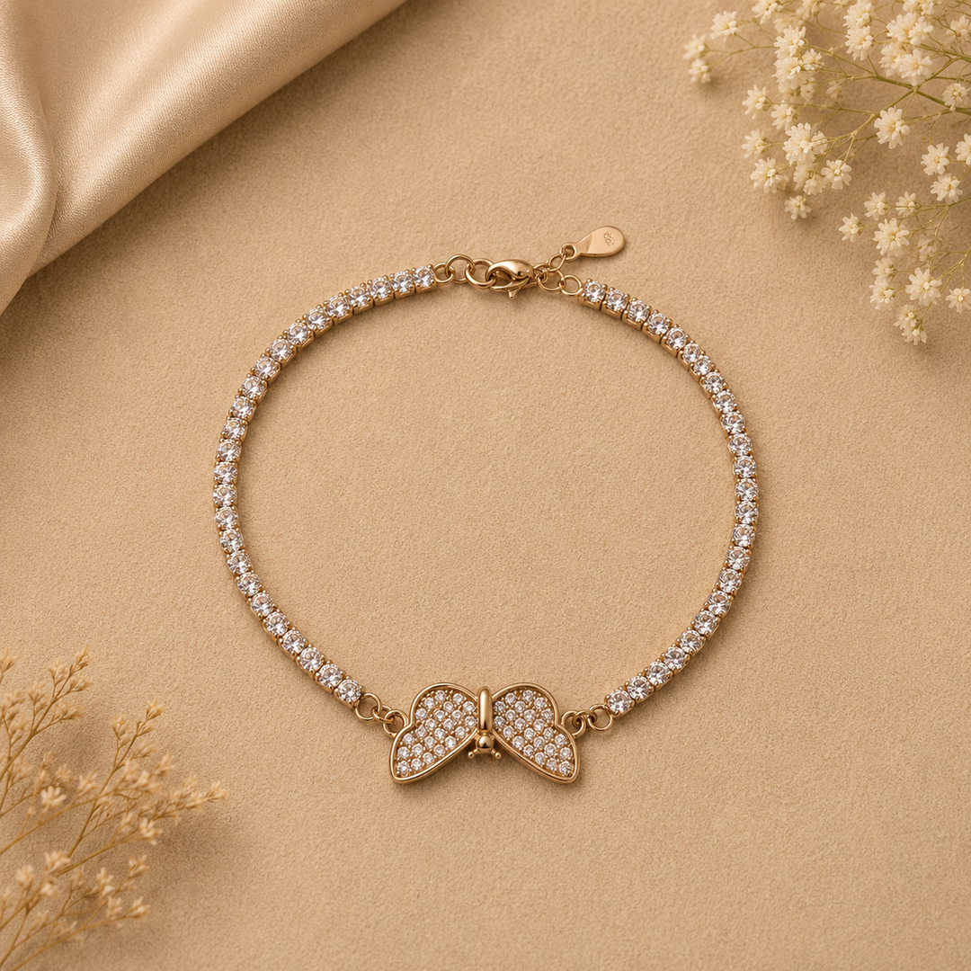 925 Sterling Silver Rose Gold Butterfly Tennis Bracelet for Women