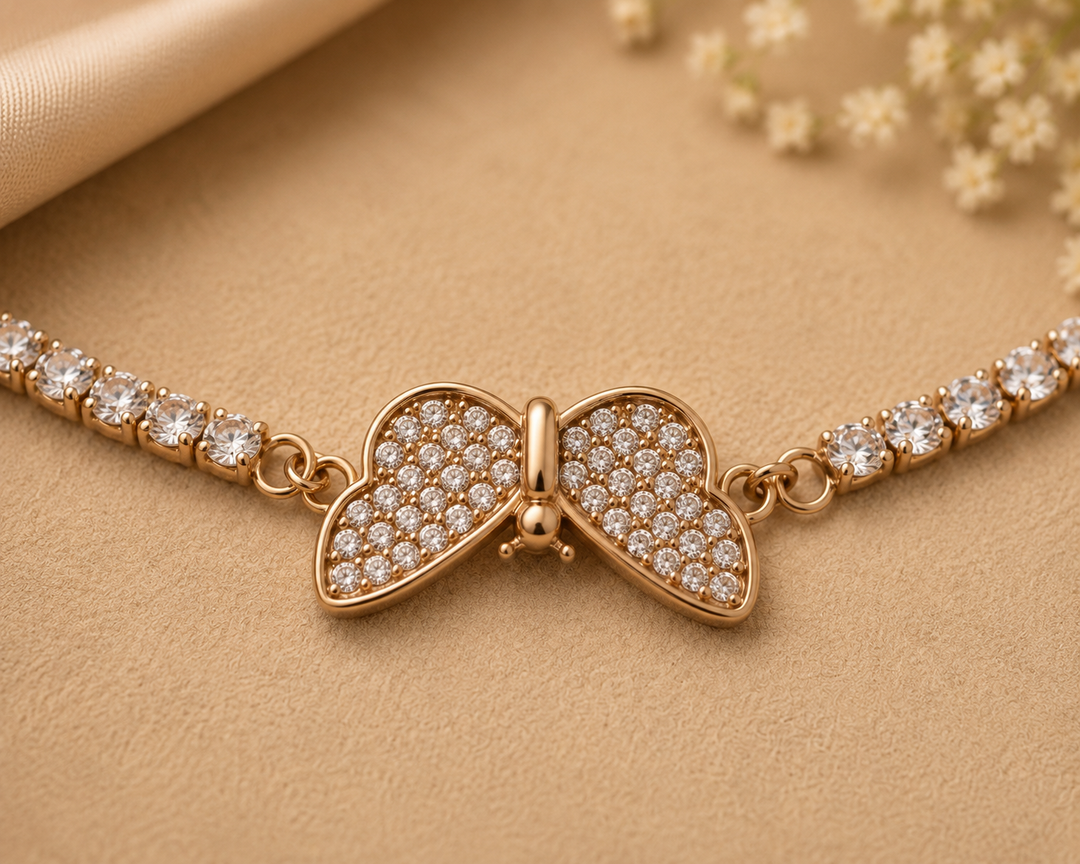 925 Sterling Silver Rose Gold Butterfly Tennis Bracelet for Women