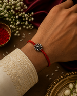 Load image into Gallery viewer, Raksha By Silver Ocean | Oxidised Floral Charm Silver Rakhi