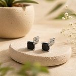 Load image into Gallery viewer, Black Square Stone Stud Earrings