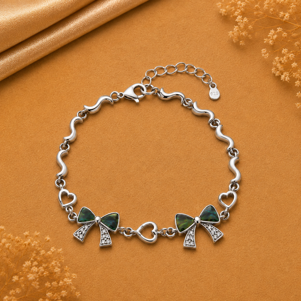 925 Sterling Silver Mother of Pearl Bow Bracelet for Women | Rhodium Finish