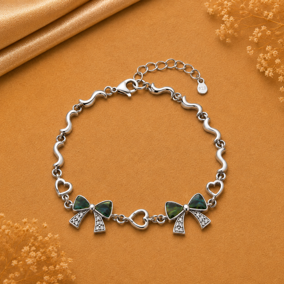 925 Sterling Silver Mother of Pearl Bow Bracelet for Women | Rhodium Finish
