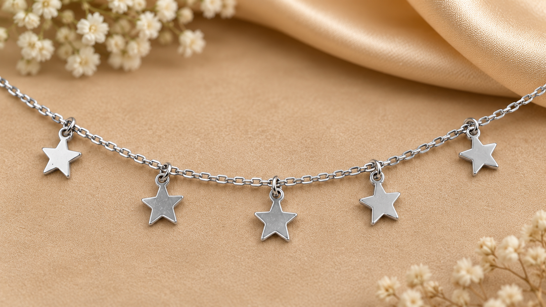 925 Sterling Silver Five Star Charm Chain Bracelet for Women