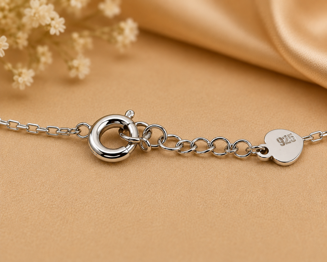925 Sterling Silver Five Star Charm Chain Bracelet for Women