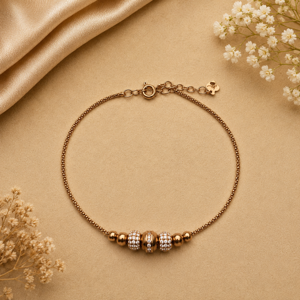 925 Sterling Silver CZ Bead Bracelet for Women | Rose Gold Finish