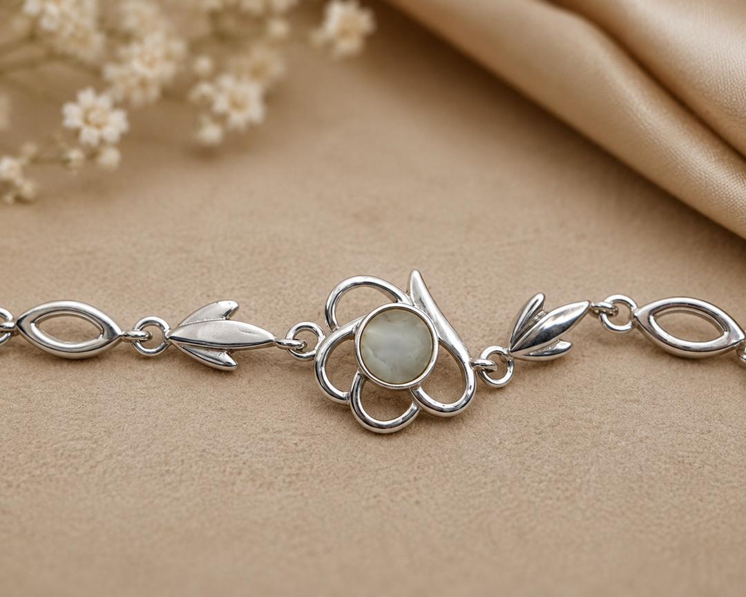 925 Sterling Silver Mother of Pearl Floral Bracelet for Women | Rhodium Finish