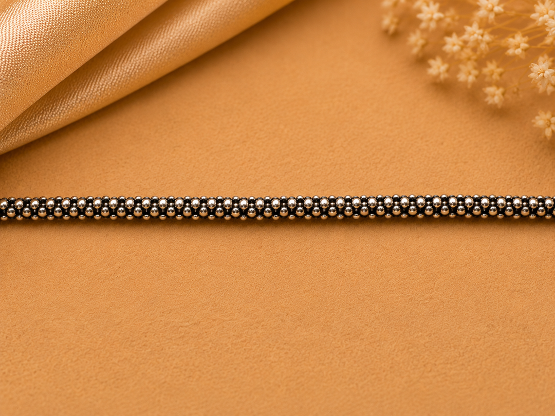 925 Sterling Silver Oxidised Beaded Bracelet for Women | Heart Charm