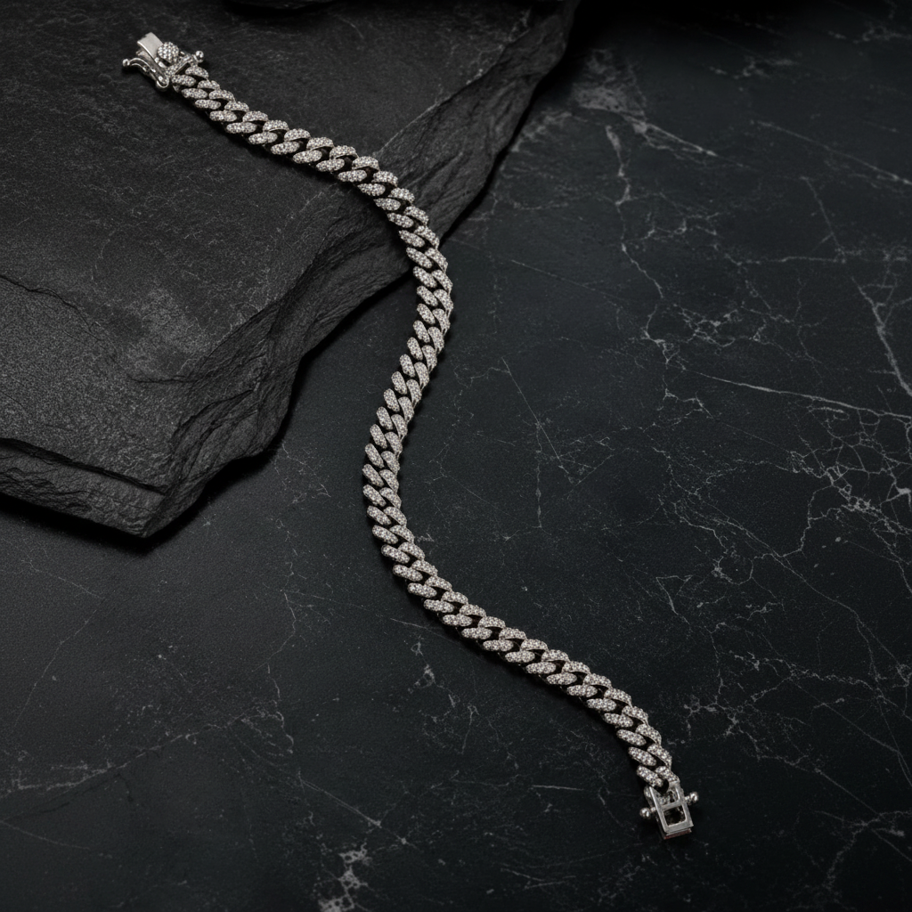 925 Sterling Silver Iced Cuban Link Bracelet for Men