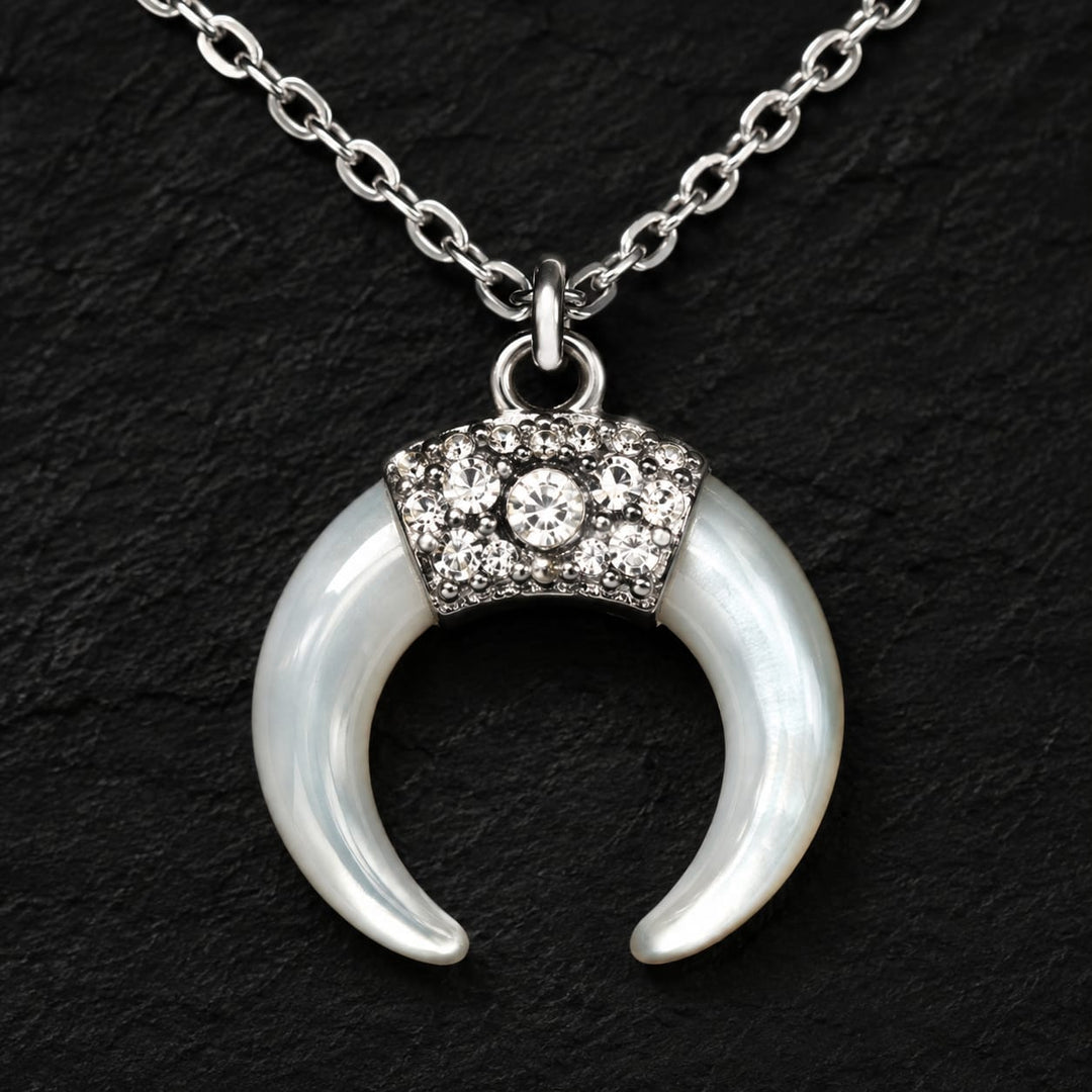 925 Sterling Silver Crescent Mother of Pearl Pendant Necklace