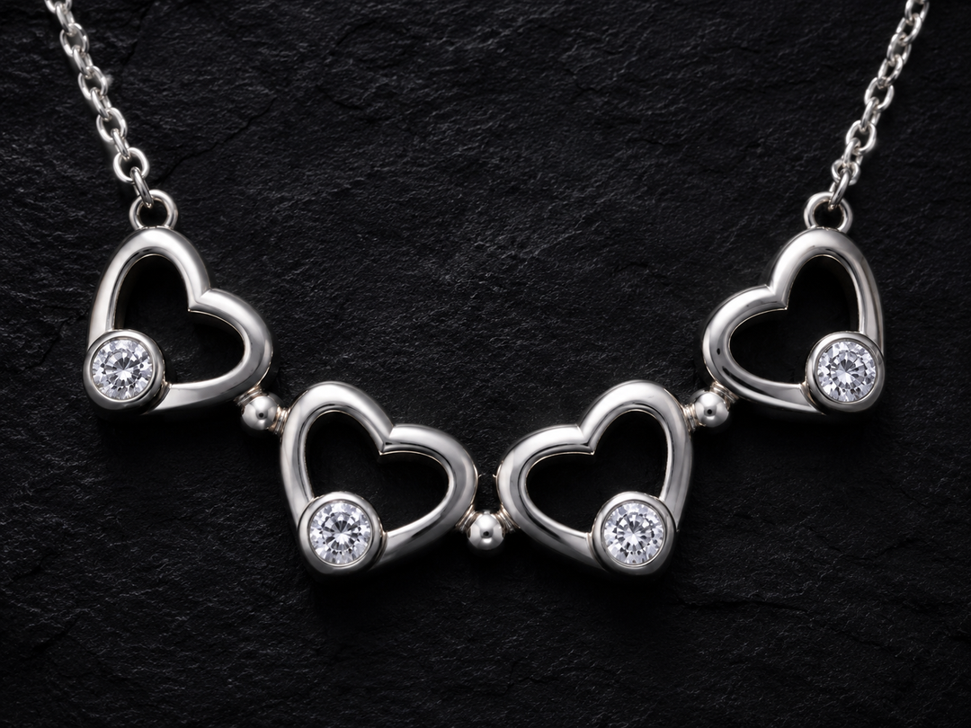 925 Sterling Silver 4 Hearts Magnetic Necklace