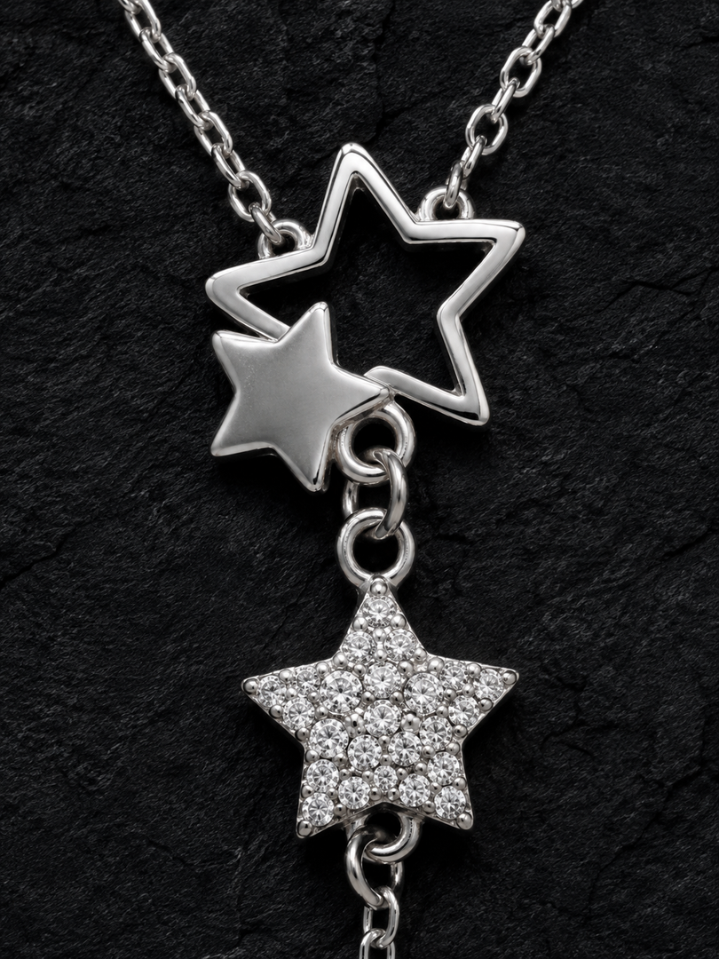 925 Sterling Silver Double Star Pendant Necklace