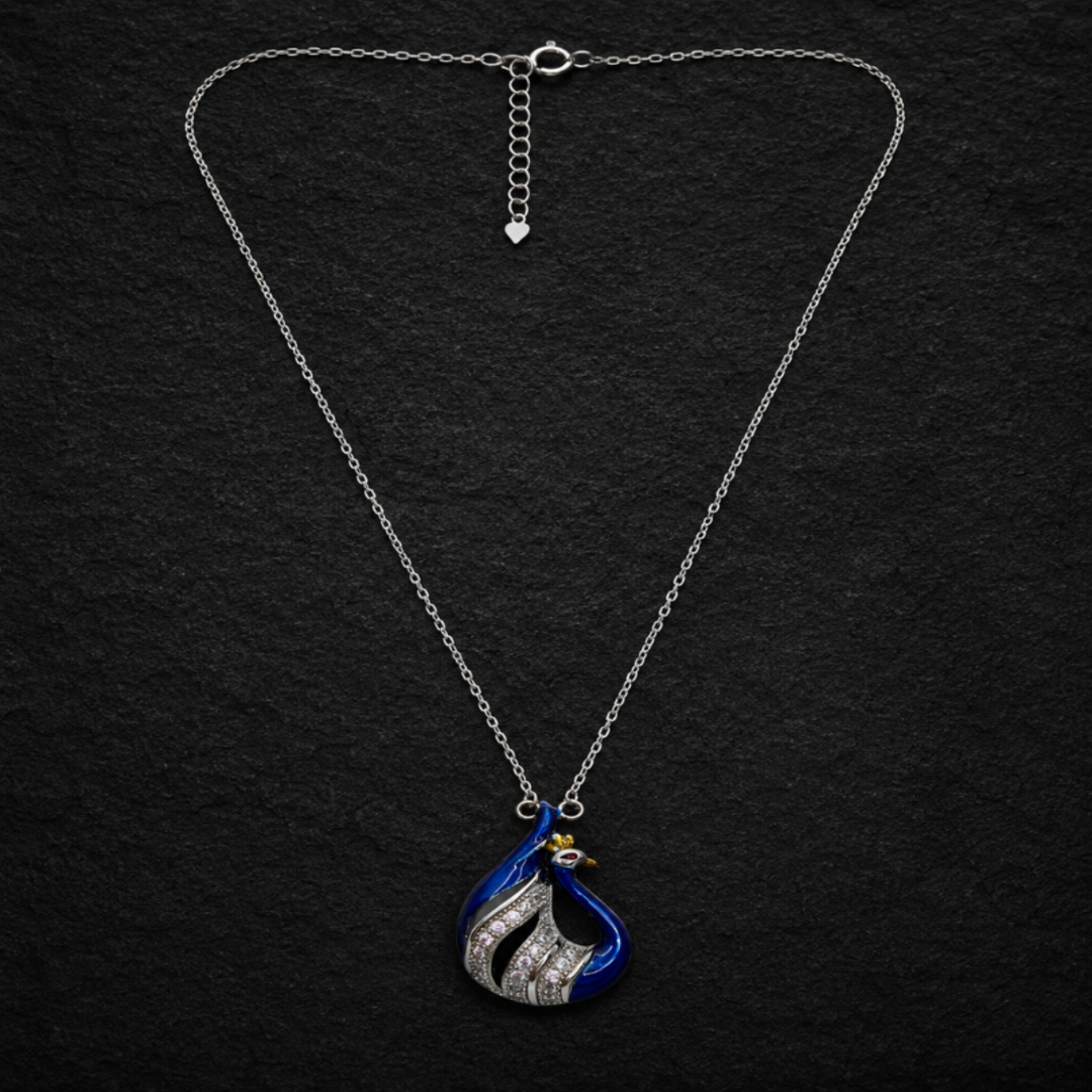 925 Sterling Silver Blue Peacock Pendant Necklace