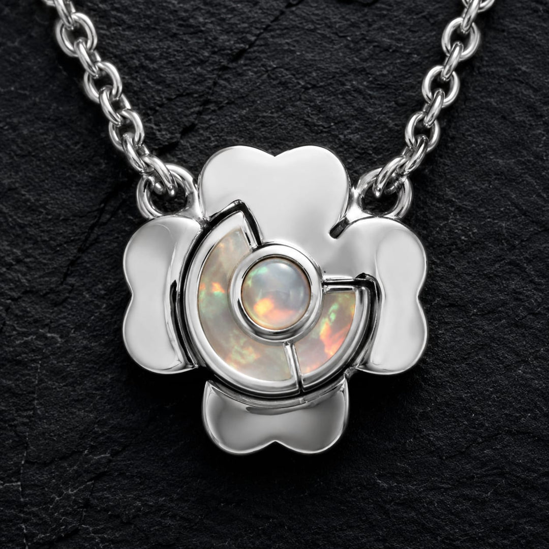 925 Sterling Silver Floral Mother of Pearl Pendant Necklace