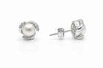 Load image into Gallery viewer, 925 Sterling Silver Pearl Stud Earrings with Zircon Swirl Design