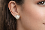 Load image into Gallery viewer, 925 Sterling Silver Pearl Stud Earrings with Zircon Swirl Design