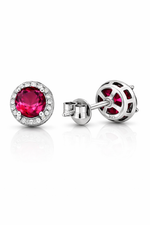 Load image into Gallery viewer, Sterling Silver Ruby Pink Stud Earrings with Halo Zircon