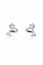 Load image into Gallery viewer, 925 Sterling Silver Dolphin Stud Earrings with Zircon Stone