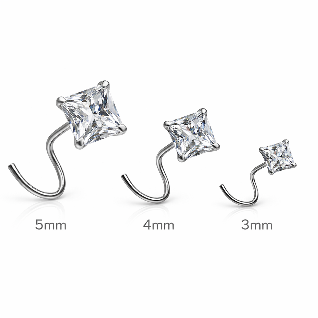 Square Cut Crystal Silver Nose Pin – Elegant Minimalist Stud for Women