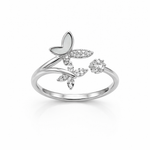 Load image into Gallery viewer, Sterling Silver Butterfly Design CZ Adjustable Ring