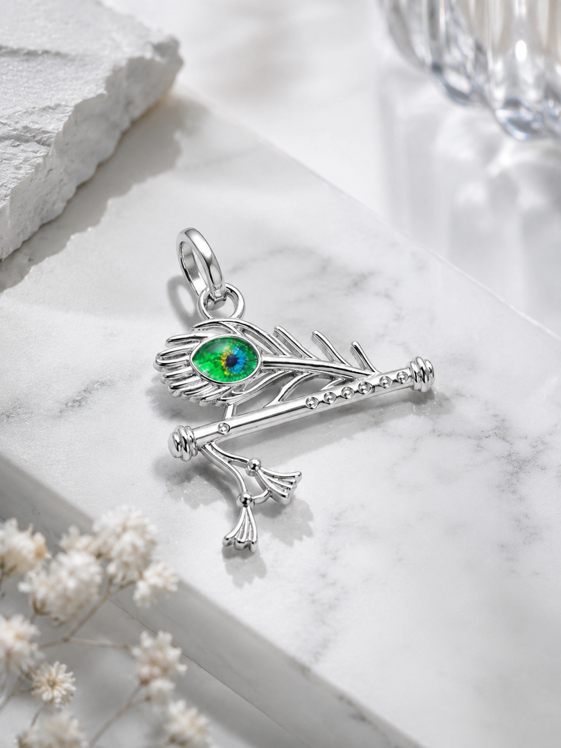 Elegant Krishna Flute & Morpankh Pendant ✨