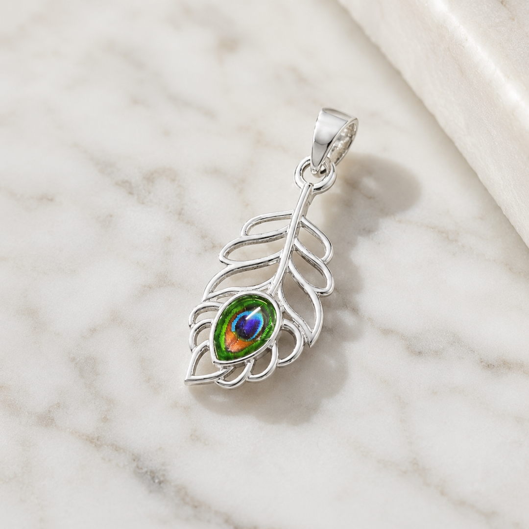 925 Sterling Silver Peacock Feather Pendant ✨