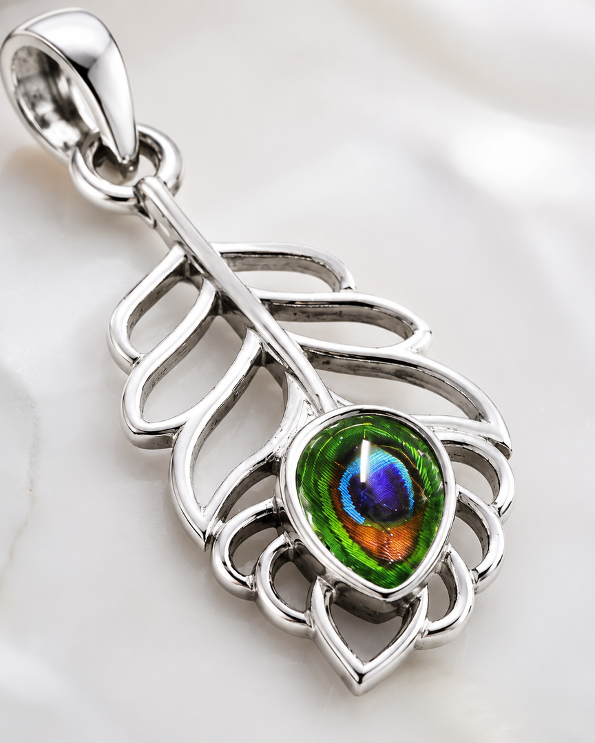 925 Sterling Silver Peacock Feather Pendant ✨