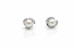Load image into Gallery viewer, 925 Sterling Silver Pearl Stud Earrings with Zircon Swirl Design