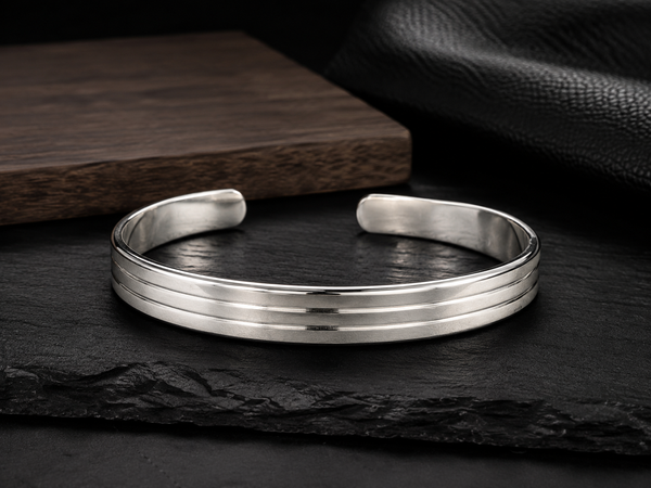 925 Sterling Silver Classic Rhodium Kada for Men | Open Cuff Kada