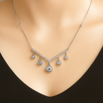 Load image into Gallery viewer, Luxury V-Shape Sterling Silver Necklace with Shimmering CZ Drops Silver Ocean Luxury V-Shape Sterling Silver Necklace with Shimmering CZ Drops