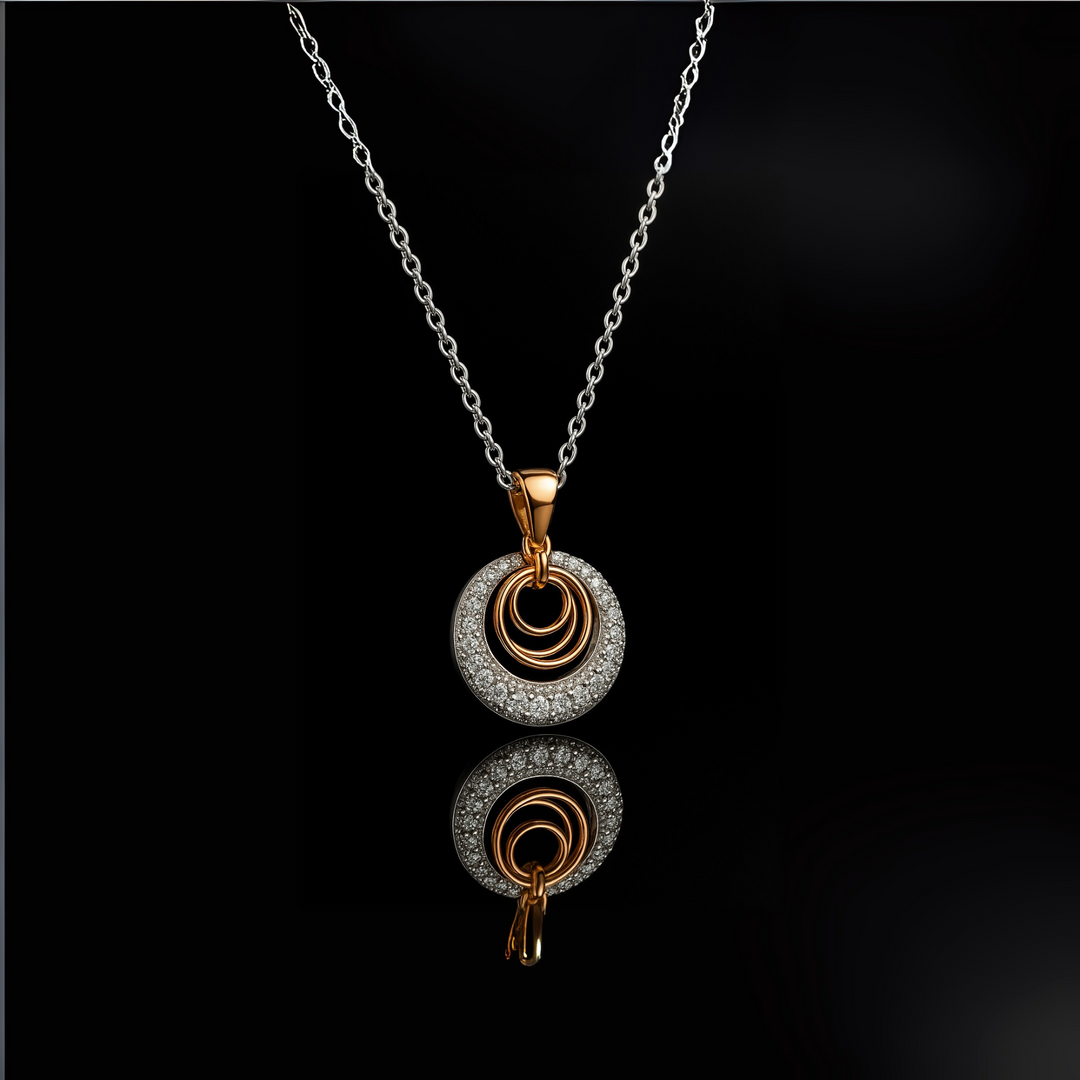 925 Sterling Silver Necklace with Rose-Plated Triple Ring Pendant Silver Ocean 925 Sterling Silver Necklace with Rose-Plated Triple Ring Pendant