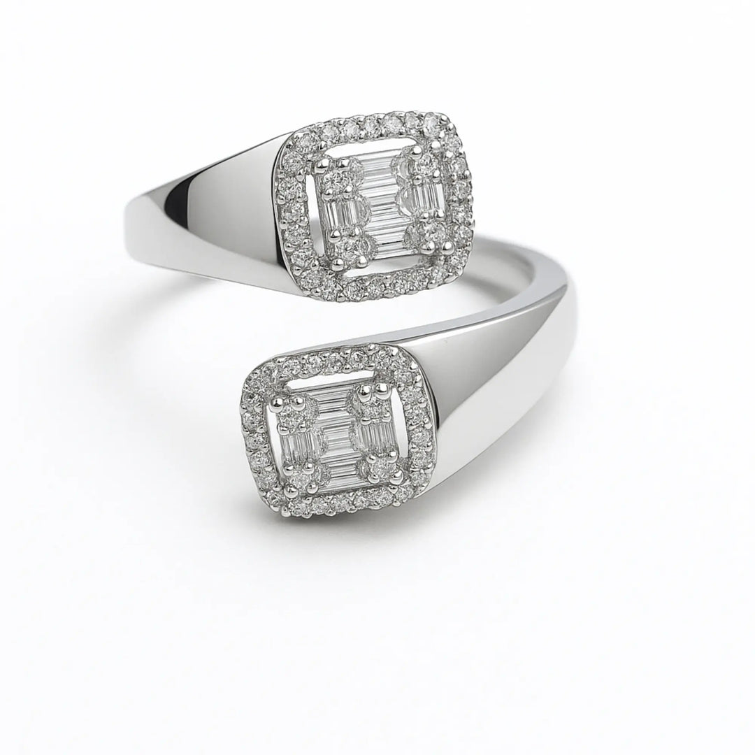 925 Sterling Silver Dual Halo Ring - SILVER OCEAN 925 Sterling Silver Dual Halo Ring