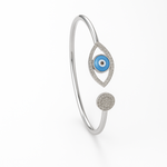 Load image into Gallery viewer, Evil Eye Open Silver Kada Bracelet with CZ Stones – Adjustable Cuff - SILVER OCEAN Evil Eye Open Silver Kada Bracelet with CZ Stones – Adjustable Cuff