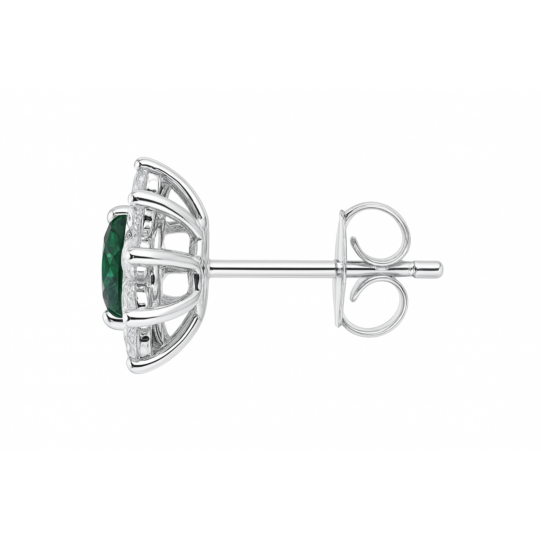 silver Luxury Green Emerald & Diamond Halo Stud Earrings - SILVER OCEAN silver Luxury Green Emerald & Diamond Halo Stud Earrings