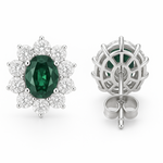 Load image into Gallery viewer, silver Luxury Green Emerald &amp; Diamond Halo Stud Earrings - SILVER OCEAN silver Luxury Green Emerald &amp; Diamond Halo Stud Earrings