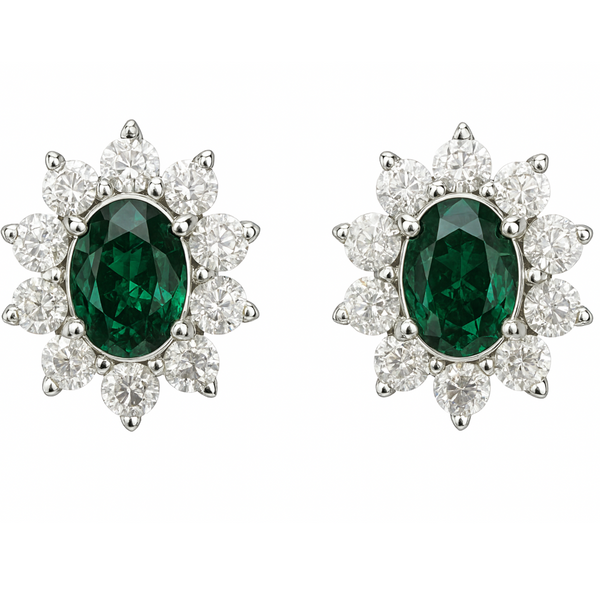 silver Luxury Green Emerald & Diamond Halo Stud Earrings - SILVER OCEAN silver Luxury Green Emerald & Diamond Halo Stud Earrings