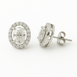 Load image into Gallery viewer, 925 Sterling Silver Oval Halo Stud Earrings with Brilliant CZ Stones Silver Ocean 925 Sterling Silver Oval Halo Stud Earrings with Brilliant CZ Stones