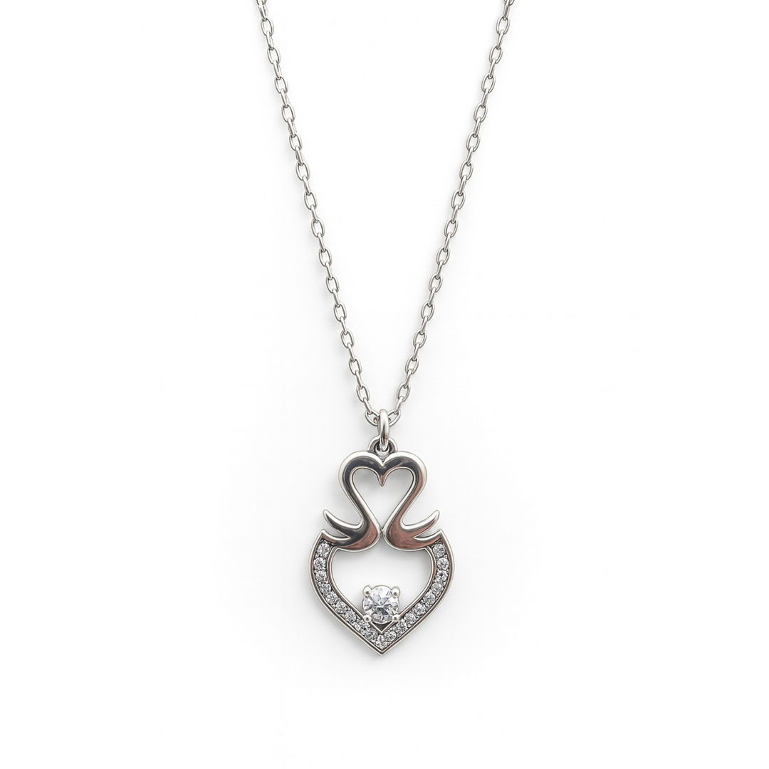 Swan-Inspired Sterling Silver Heart Pendant Necklace Silver Ocean Swan-Inspired Sterling Silver Heart Pendant Necklace