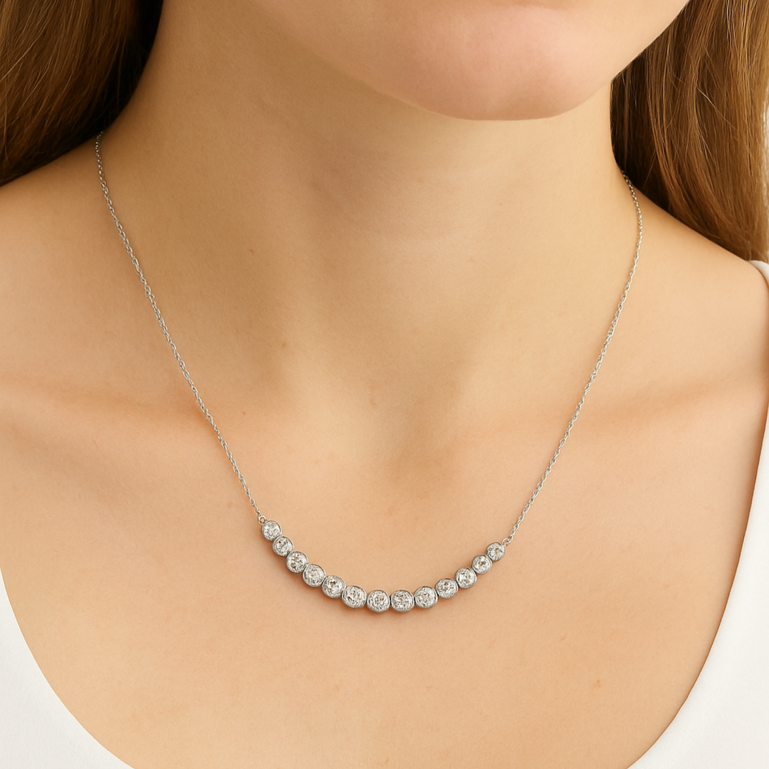 925 Sterling Silver Necklace with Sparkling Round Zircon Line Silver Ocean 925 Sterling Silver Necklace with Sparkling Round Zircon Line