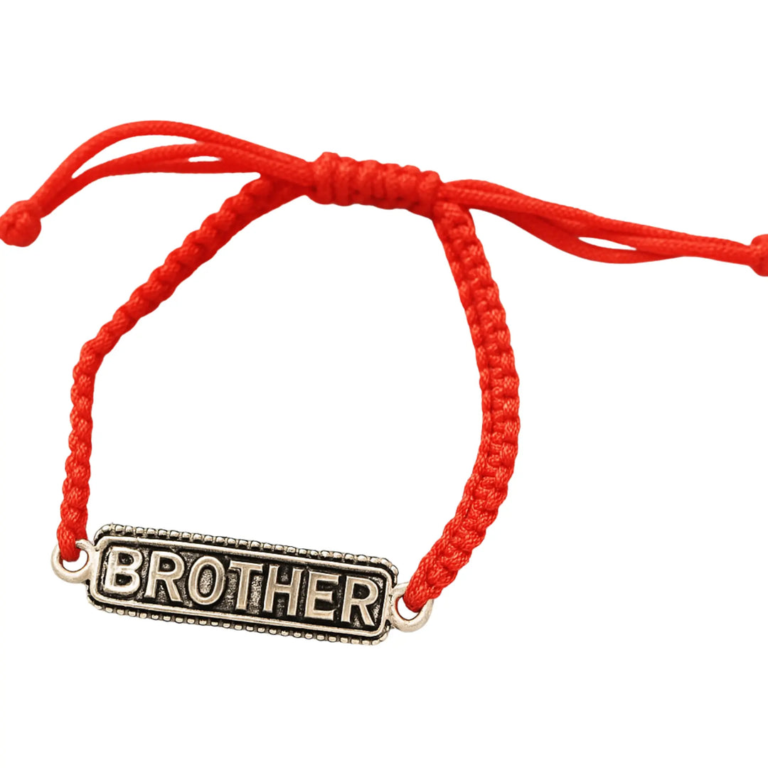 Silver “BROTHER” Rakhi with Bold Engraving & Red Braided Thread silver ocean jnd Silver “BROTHER” Rakhi with Bold Engraving & Red Braided Thread