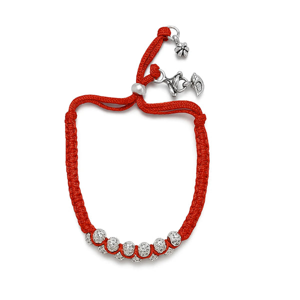 Elegant Silver Bhabhi Rakhi with Red Thread & Charms Silver Ocean Elegant Silver Bhabhi Rakhi with Red Thread & Charms
