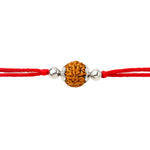Load image into Gallery viewer, Elegant Rudraksha Silver Rakhi with Red Thread Silver Ocean Elegant Rudraksha Silver Rakhi with Red Thread