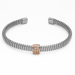 Load image into Gallery viewer, Elegant Silver Coil Kada with Rose Gold &amp; CZ Detailing - SILVER OCEAN Elegant Silver Coil Kada with Rose Gold &amp; CZ Detailing