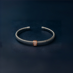Load image into Gallery viewer, Elegant Silver Coil Kada with Rose Gold &amp; CZ Detailing - SILVER OCEAN Elegant Silver Coil Kada with Rose Gold &amp; CZ Detailing