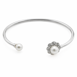 Load image into Gallery viewer, Elegant Silver Kada with Dual Pearl &amp; Crystal Floral Design - SILVER OCEAN Elegant Silver Kada with Dual Pearl &amp; Crystal Floral Design