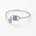 Load image into Gallery viewer, Evil Eye Open Silver Kada Bracelet with CZ Stones – Adjustable Cuff - SILVER OCEAN Evil Eye Open Silver Kada Bracelet with CZ Stones – Adjustable Cuff