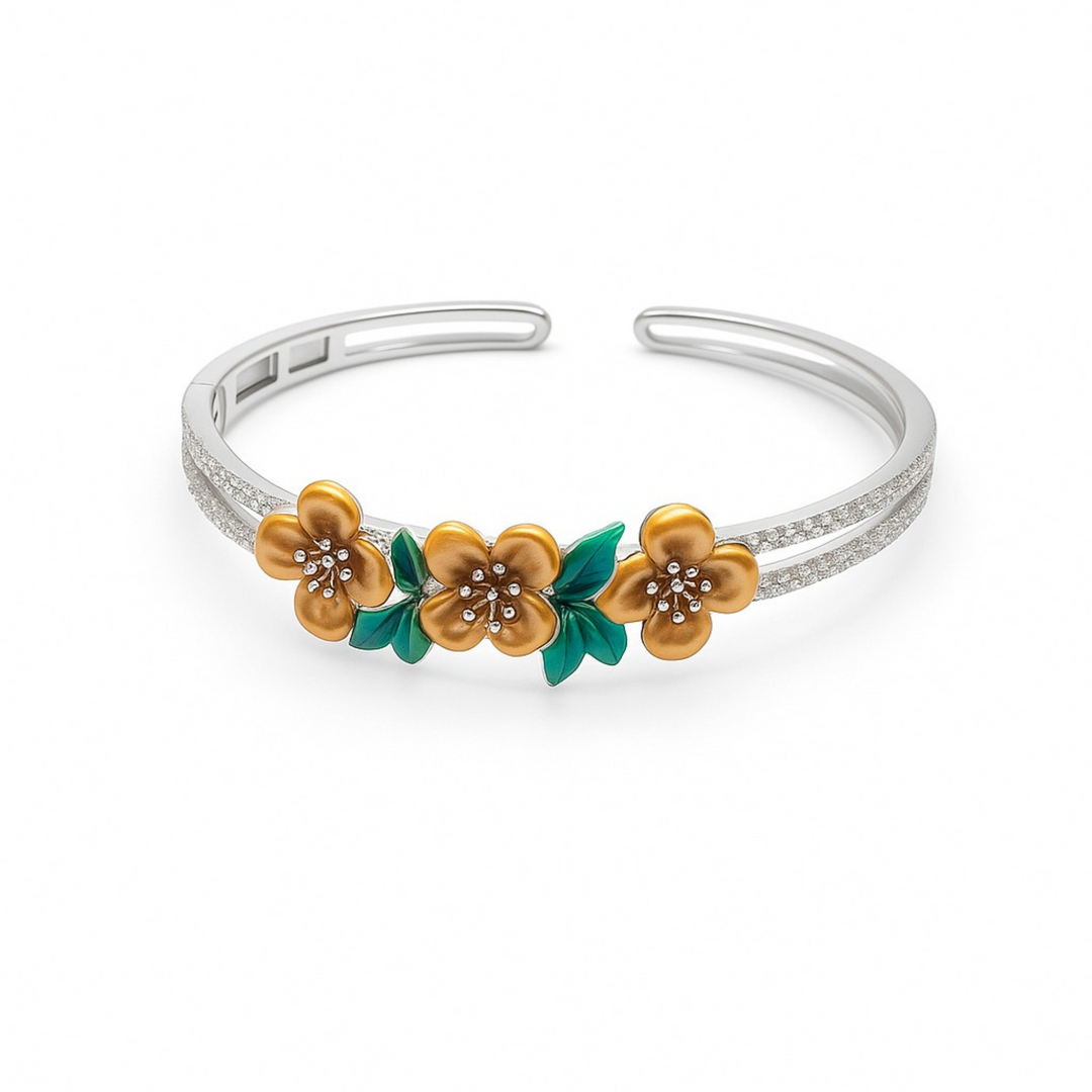 Designer Floral Silver Kada – Modern Elegance Meets Traditional Charm - SILVER OCEAN Designer Floral Silver Kada – Modern Elegance Meets Traditional Charm