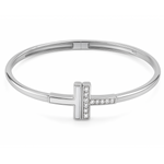 Load image into Gallery viewer, 925 Sterling Silver T-Bar Kada with Mother of Pearl &amp; CZ – Elegant Women’s Designer Bangle - SILVER OCEAN 925 Sterling Silver T-Bar Kada with Mother of Pearl &amp; CZ – Elegant Women’s Designer Bangle