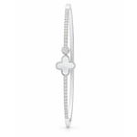 Load image into Gallery viewer, 925 Sterling Silver Kada with Clover &amp; Diamond-Cut CZ Accents – Elegant Women’s Bangle - SILVER OCEAN 925 Sterling Silver Kada with Clover &amp; Diamond-Cut CZ Accents – Elegant Women’s Bangle