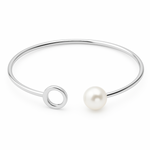 Load image into Gallery viewer, Minimalist Sterling Silver Kada with Pearl Accent – Open Circle Design Silver Ocean Minimalist Sterling Silver Kada with Pearl Accent – Open Circle Design