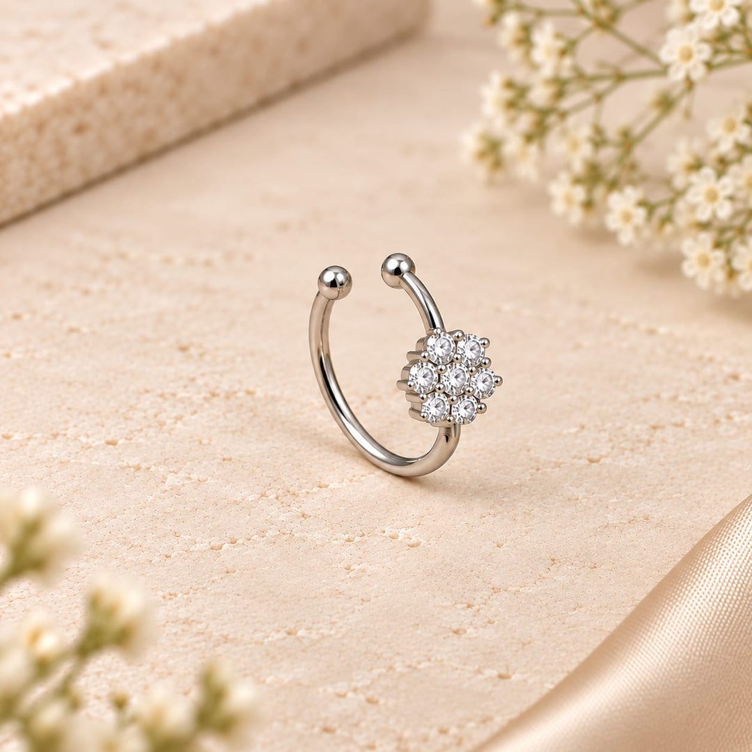 CZ Cluster Hoop Nose Ring